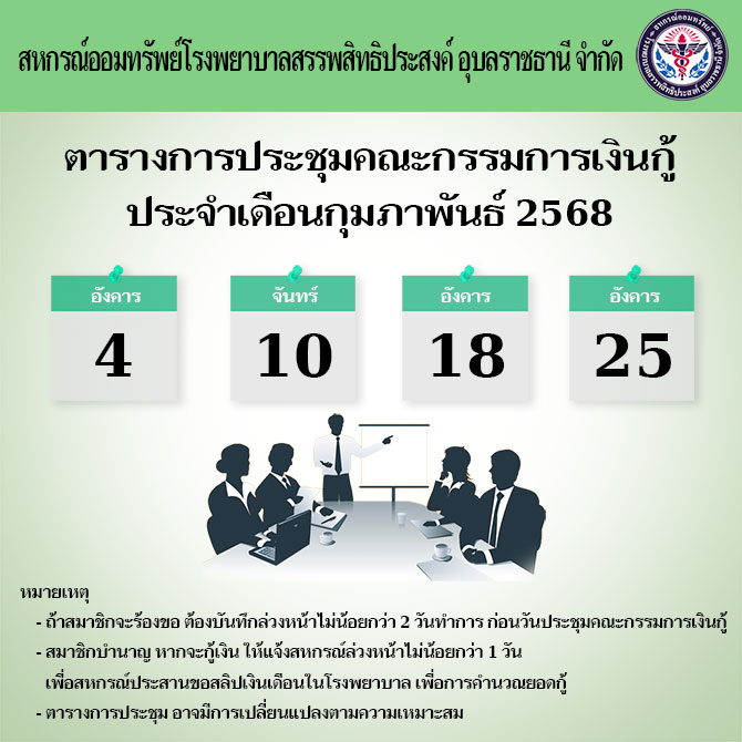 ตารางการประชุมคณะกรรมการเงินกู้ประจำเดือนกุมภาพันธ์ 2568