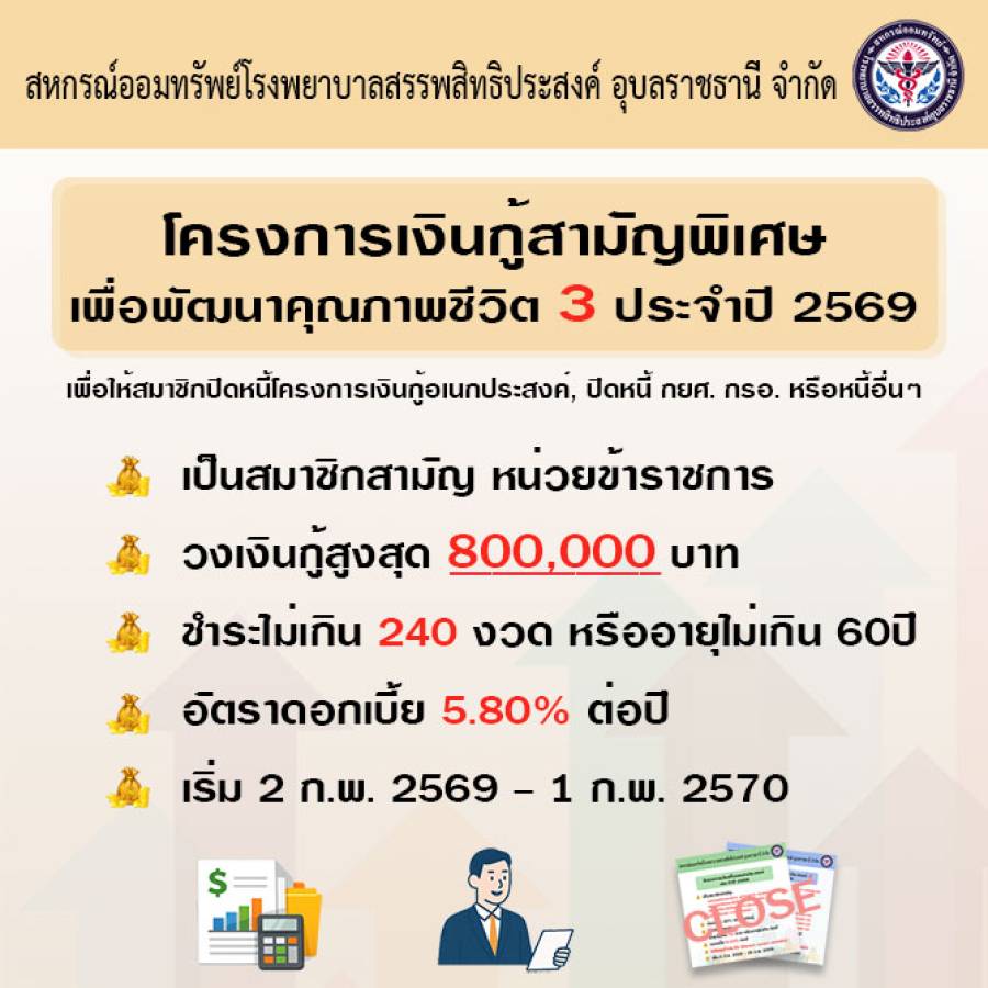 การให้เงินกู้สามัญเพื่อพัฒนาคุณภาพชีวิต 3 ประจำปี 2569