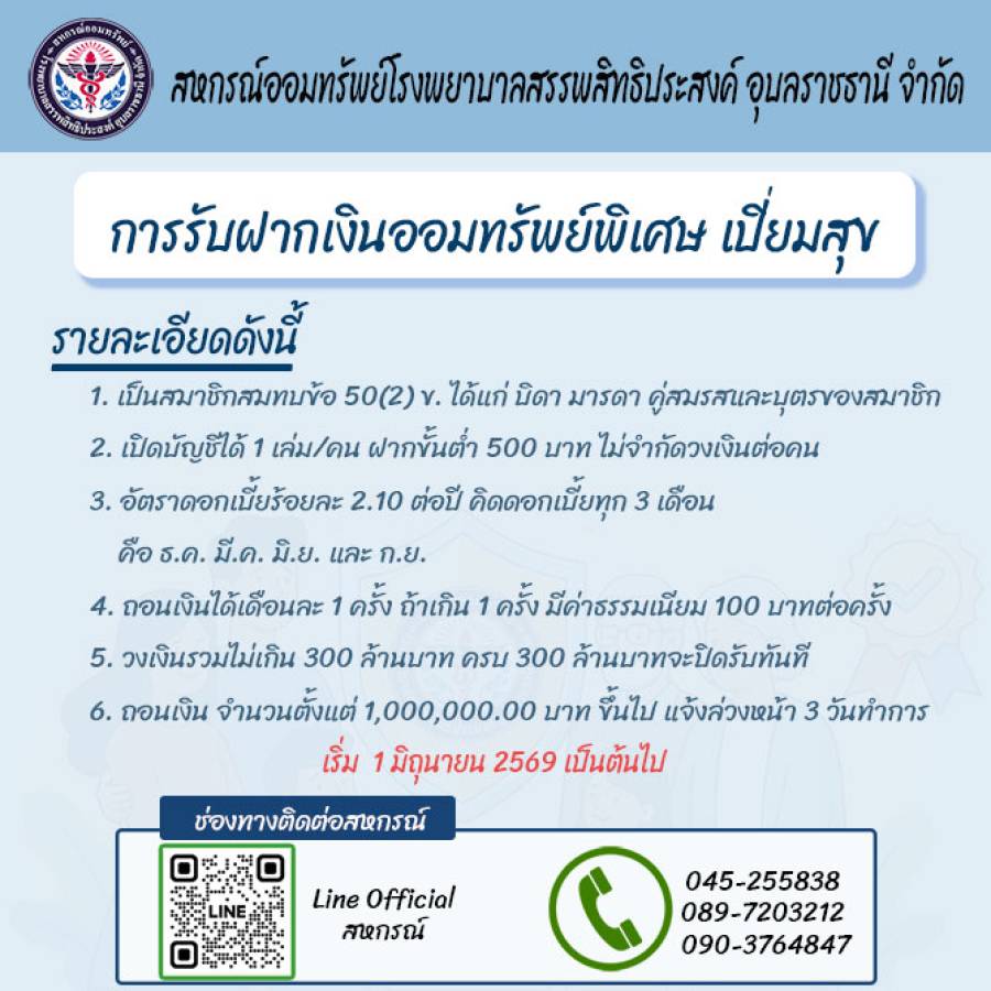 การรับฝากเงินออมทรัพย์พิเศษ เปี่ยมสุข